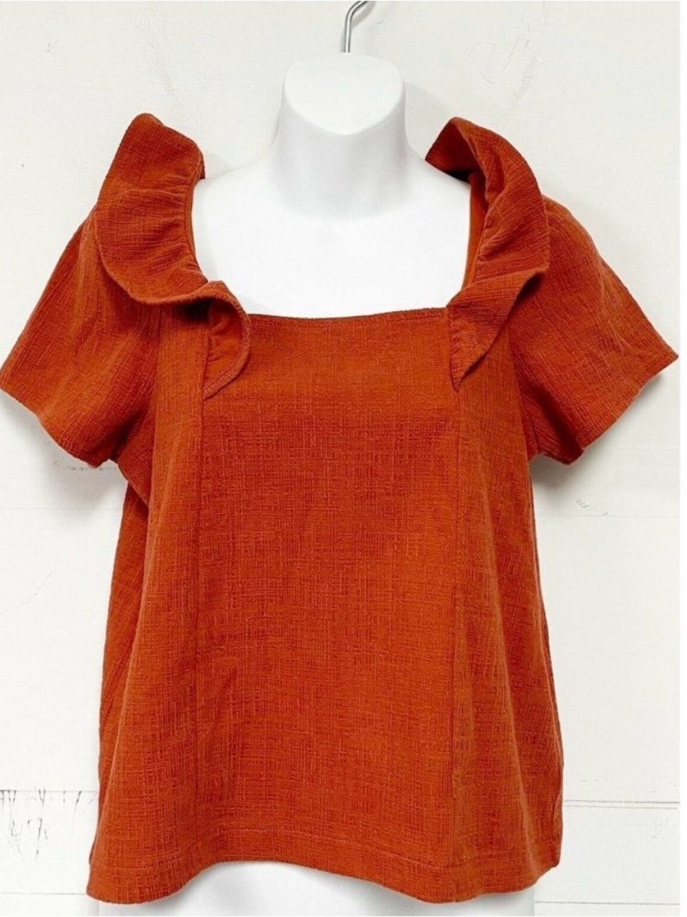 Madewell Crosshatch Ruffled Top Blouse Shirt Size Small Terra Cotta